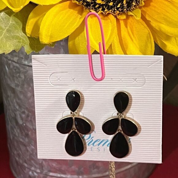 Premier Designs Elegant Black Drop Stud Earrings #PDER1 - Picture 1 of 4